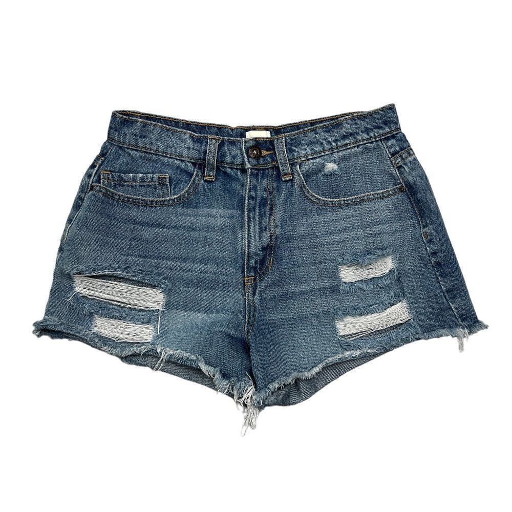 Sneak Peak Jean Shorts Women's Small Blue Distressed High Waist Denim Shorts‎
